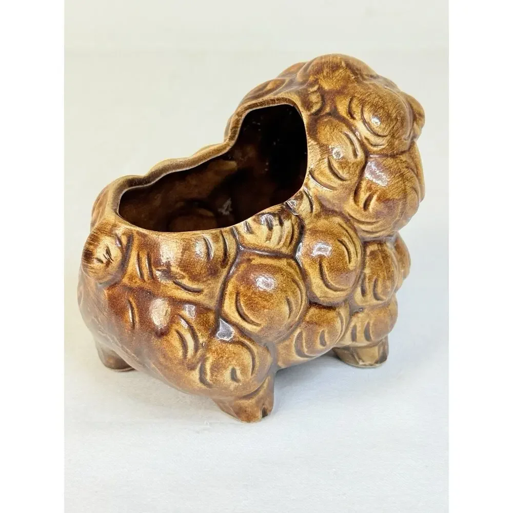 Brown Ceramic Sheep Curly Wool Pot/ Succulent Planter
